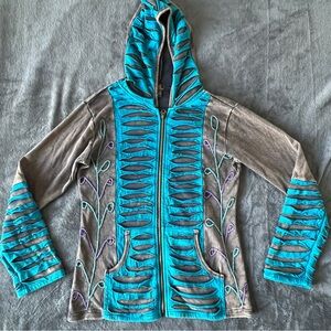 ✨Rising International Teal and Gray Cut-Out Jacket